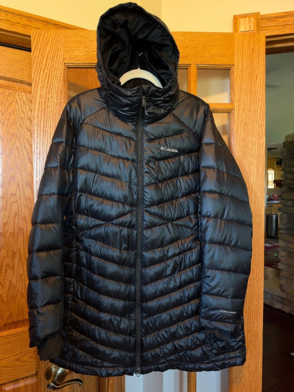 EUC COLUMBIA PLUS SIZE 1X JOY PEAK MIDI HOODED JACKER COAT PUFFER BLACK